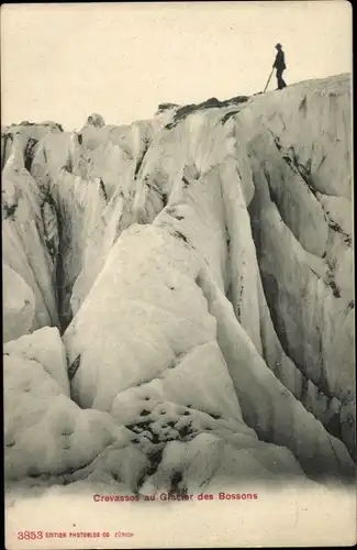 Ak Chamonix Mont Blanc Haute Savoie, Crevasses au Glacier des Bossons