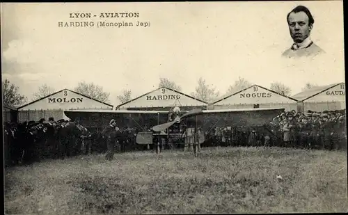 Ak Lyon Rhône, Harding, Monoplan Jap, Flugpionier, Flugzeug