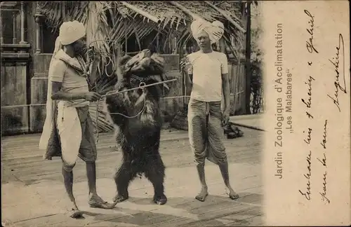 Ak Paris XVI, Jardin Zoologique d'Acclimatation, les Malabares, Inder, Bär