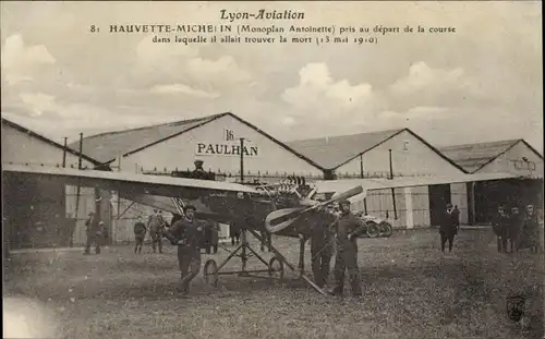 Ak Lyon Rhône, Hauvette Michelin, Monoplan Antoinette, Flugzeug, Flughafen