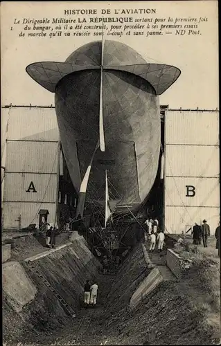 Ak Dirigéable République sortant pour la première fois du hangar, 24 Juin 1908, Franz. Luftschiff