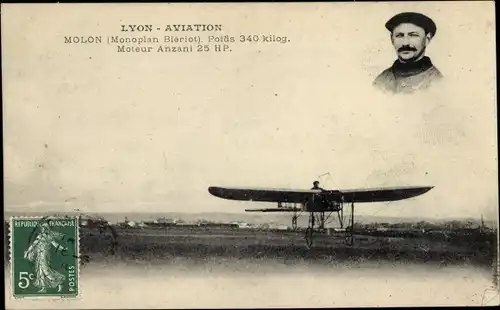 Ak Lyon Rhône, Aviation, Molon, Monoplan Bleriot, Flugzeug, Flugpionier