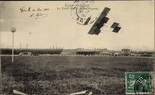 Ak Lyon Rhône, Paulhan, Biplan Farman