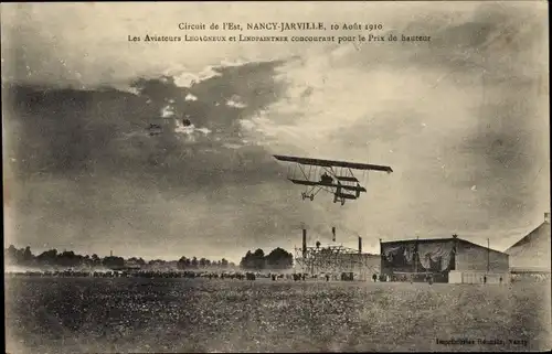 Ak Circuit de l'Est, Nancy Jarville 1910, Aviateurs Legagneux et Lindpaintner