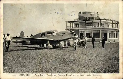 Ak Bourges Cher, Aero-Gare, Escale de l'Avion Postal de la ligne Paris-Toulouse