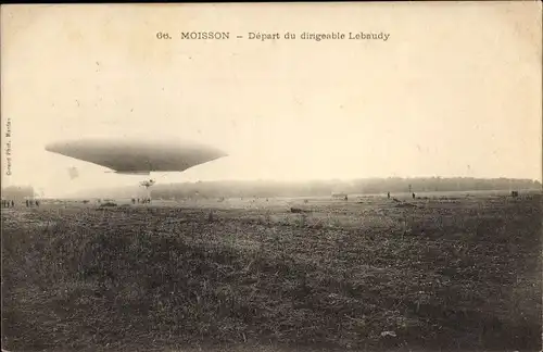 Ak Moisson sur Seine Yvelines, Depart du dirigeable Lebaudy, Luftschiff