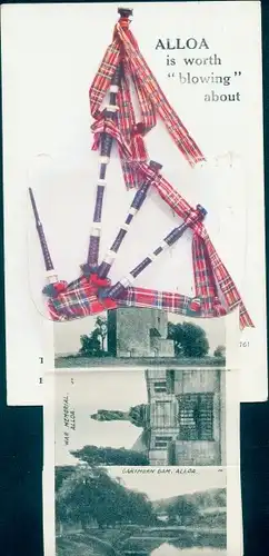 Leporello Ak Alloa Schottland, Clackmannan Tower, The Corner, Cartmorn Dam, Inglewood