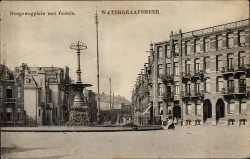 Ak Watergraafsmeer Amsterdam Nordholland, Hoogewegplein met fontein