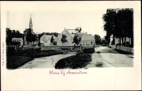 Ak Sloten Amsterdam Nordholland Niederlande, Ortsansicht, Kirche, Fluss