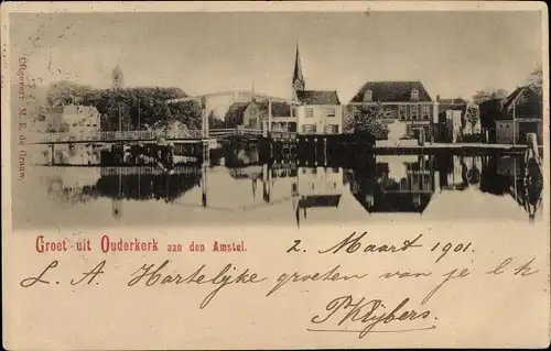 Ak Ouderkerk aan de Amstel Nordholland, Ortsansicht, Brücke, Kirchturm