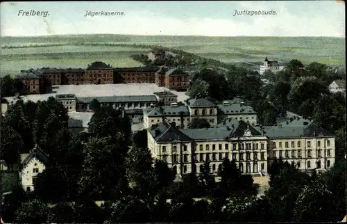 Ak Freiberg im Kreis Mittelsachsen, Die Jägerkaserne mit Justizgebäude, Zieher