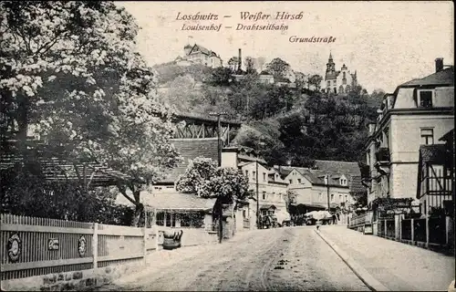 Ak Dresden Weißer Hirsch, Louisenhof, Drahtseilbahn, Grundstraße