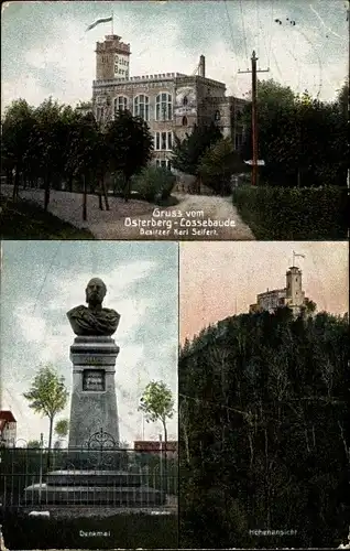 Ak Dresden West Cossebaude, Gastwirtschaft Osterberg, Denkmal, Höhenansicht