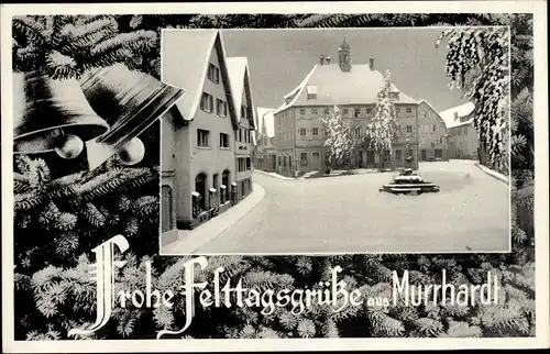 Ak Murrhardt in Württemberg, Stadtpartie, Glückwunsch Weihnachten, Glocken, Tannenzweige