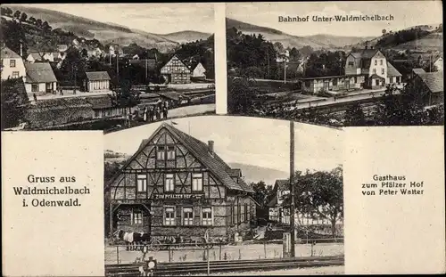 Ak Unter Waldmichelbach Wald Michelbach im Odenwald Hessen, Bahnhof, Gasthaus zum Pfälzer Hof