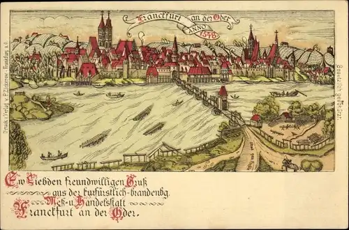 Künstler Ak Frankfurt an der Oder, Stadtansicht im Jahre 1548