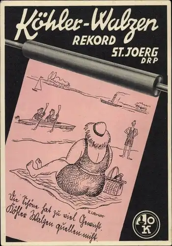 Ak Reklame, Köhler Walzen, Rekord St. Joerg Lederwalzen, Otto Köhler, Berlin, Leipzig, Düsseldorf