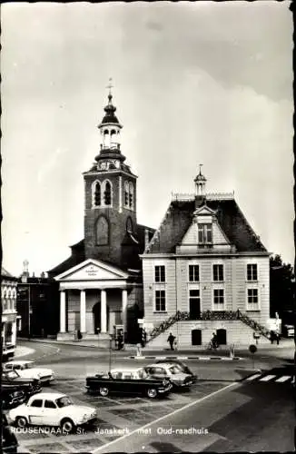 Ak Roosendaal Nordbrabant Niederlande, St. Janskerk met Oud Raadhuis