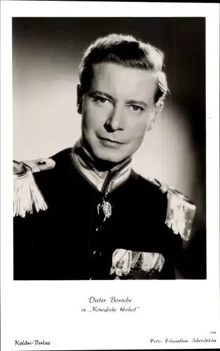 Ak Schauspieler Dieter Borsche, Portrait, Uniform, Epauletten, Ordensspange, Film Königliche Hoheit