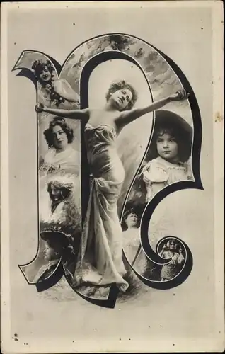 Buchstaben Ak Buchstabe N, Frauenportraits, Kinder