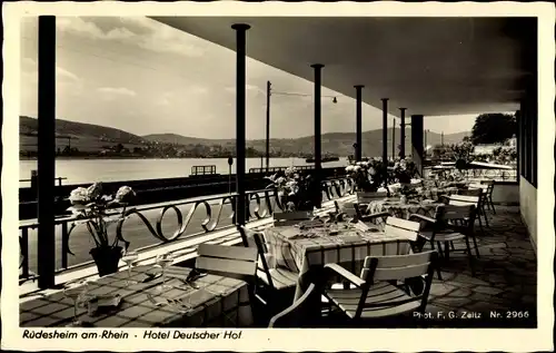 Ak Rüdesheim am Rhein, Hotel Deutscher Hof, im Mittelpunkt der Rheinpromenade