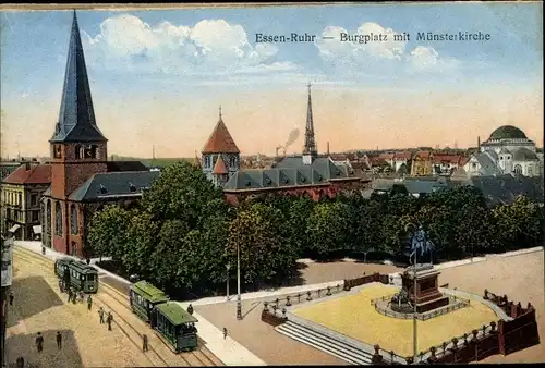 Ak Essen im Ruhrgebiet, Burgplatz mit Münsterkirche