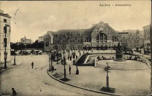 Ak Aachen, Blick auf den Bahnhofsplatz, Straßenbahn