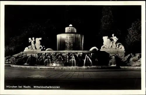Ak München Bayern, Wittelsbacherbrunnen bei Nacht