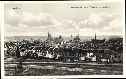 Ak Aachen in Nordrhein Westfalen, Totalansicht vom Pulverturm gesehen