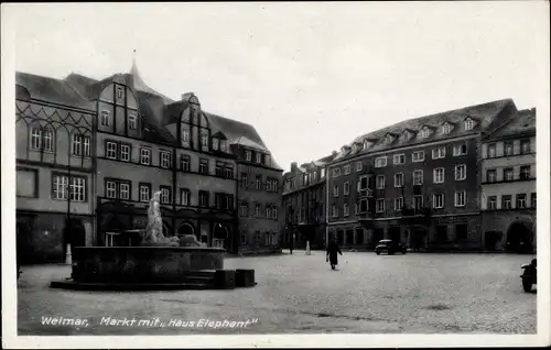 Ak Weimar in Thüringen, Markt mit Haus Elephant