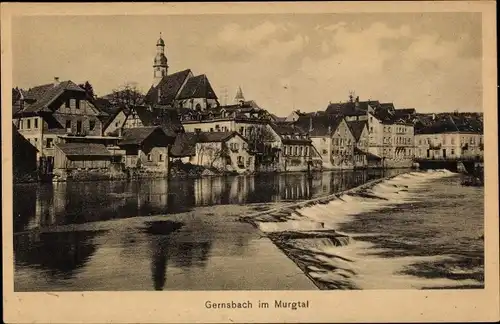 Ak Gernsbach im Murgtal Schwarzwald, Ortsansicht mit Gewässer