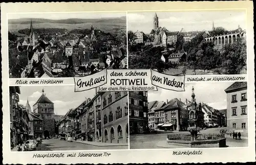 Ak Rottweil am Neckar, Blick vom Hochturm, Viadukt mit Kapellenturm, Hauptstraße mit Schwarzem Tor