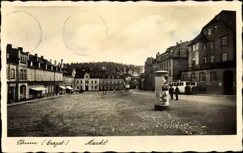 Ak Thum im Erzgebirge Sachsen, Markt, Litfaßsäule