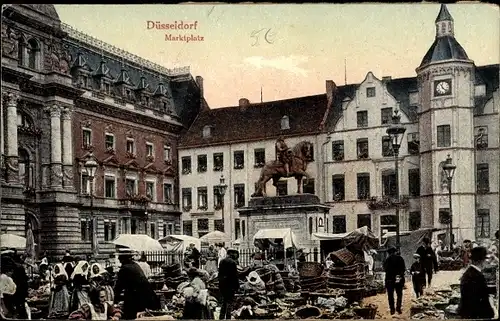 Ak Düsseldorf am Rhein, Marktleben, Denkmal