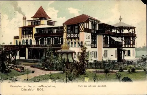 Ak Düsseldorf am Rhein, Cafe Zur Schönen Aussicht, Gewerbe- und Industrieausstellung 1902