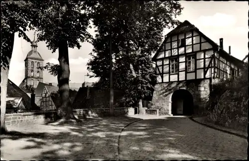 Ak Tecklenburg, Partie an der Legge, Fachwerkhaus