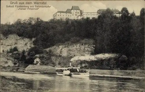 Ak Fürstenberg an der Weser, Schloss Fürstenberg mit Salondampfer Kaiser Friedrich