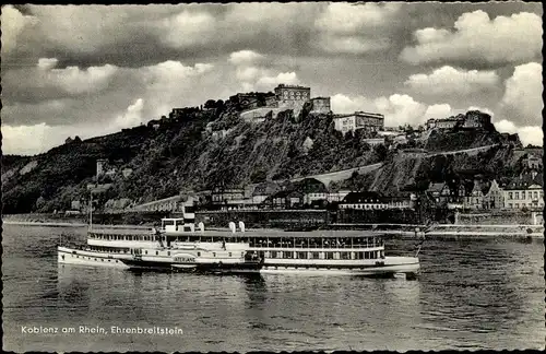 Ak Ehrenbreitstein Koblenz am Rhein, Panorama, Festung, Schiffe