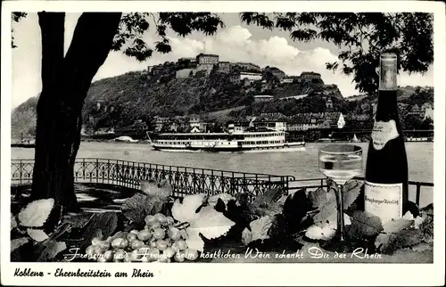 Ak Ehrenbreitstein Koblenz am Rhein, Panorama, Weinwerbung