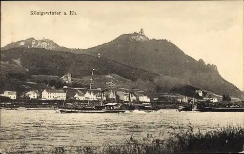 Ak Königswinter am Rhein, Drachenfels, Drachenburg, Schiffe