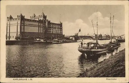 Ak Karlsruhe in Baden, Rheinhafen, Schiffe