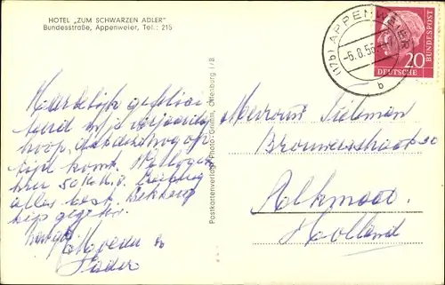 Ak Appenweier in Baden Schwarzwald, Hotel Zum Schwarzen Adler
