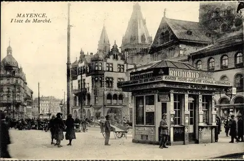 Ak Mainz am Rhein, Place du Marché, Kiosk