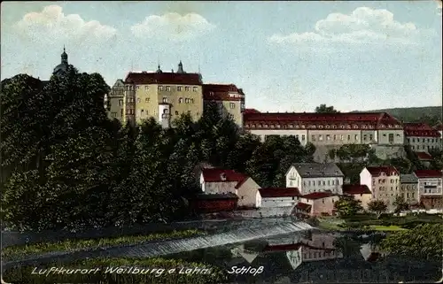 Ak Weilburg Lahn Hessen, Schlossansicht, Wasserpartie