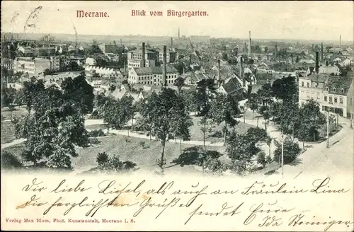 Ak Meerane in Sachsen, Blick vom Bürgergarten über die Stadt