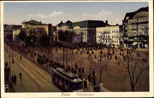 Ak Poznań Posen, Wilhelmplatz, Straßenbahn