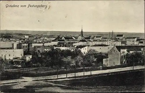 Ak Grudziądz Graudenz Westpreußen, Stadt vom Festungsberg aus gesehen