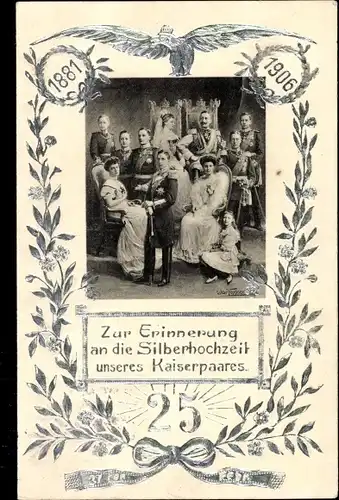 Präge Passepartout Ak Silberhochzeit Kaiserpaar 1906, Kaiser Wilhelm II., Kaiserin Auguste Viktoria