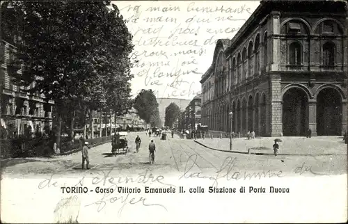 Ak Torino Turin Piemonte, Corso Vittorio Emanuele colla Stazione di Porta Nuova