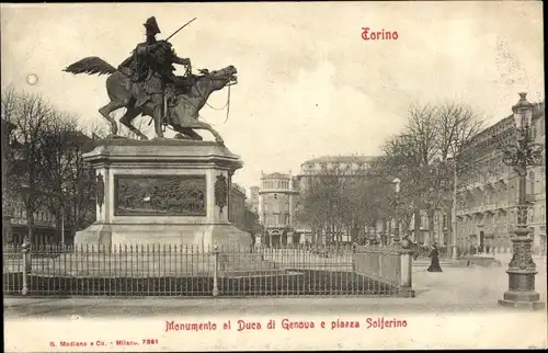 Ak Torino Turin Piemonte, Monumento al Duca di Genova e piazza Solferino